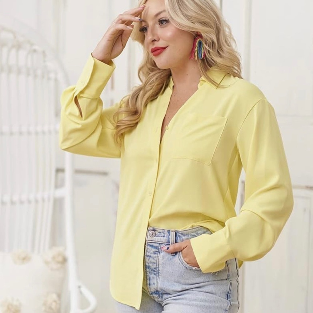 NWT The Drop Rachmartino Lemon Pastel Yellow Heart Shaped Button Down Shirt: L